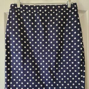 J. Crew Factory navy polka dot "The Pencil Skirt"